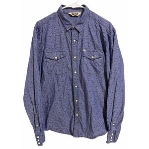 Salt Valley Western Blue Floral Print Long Sleeve Button‎ Up Shirt Men's Size L